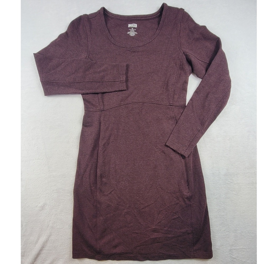 Duluth Trading Co Womens XS Burgundy Heather Long Sleeve Pocket Scoop Neck Dress